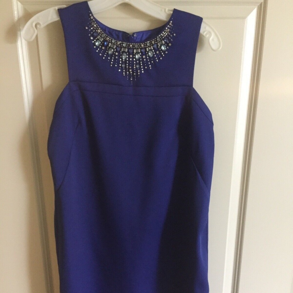 Shoshanna Dress Blue Size 4 with Beaded Neckline